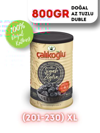 Çalıkoğlu Doğal Gemlik Duble Siyah Zeytin (Az Tuzlu) 800 gr (201-230) XL