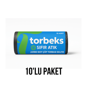 Torbeks Siyah Evsel Atık Baskılı Jumbo Boy Çöp Torbası 80x110 - 10'lu Paket 800g