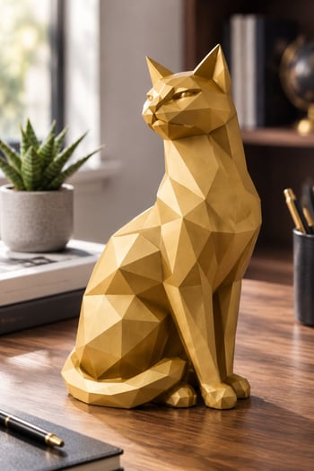 Asil Kedi Figürlü Dekoratif Biblo Altın