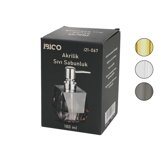 İ21-067 ( Tombul ) ( Kare & Prizma ) (şeffaf & Renkli ) ( Akrilik & Mika Kristal ) Sıvı Sabunluk ( 180ml )