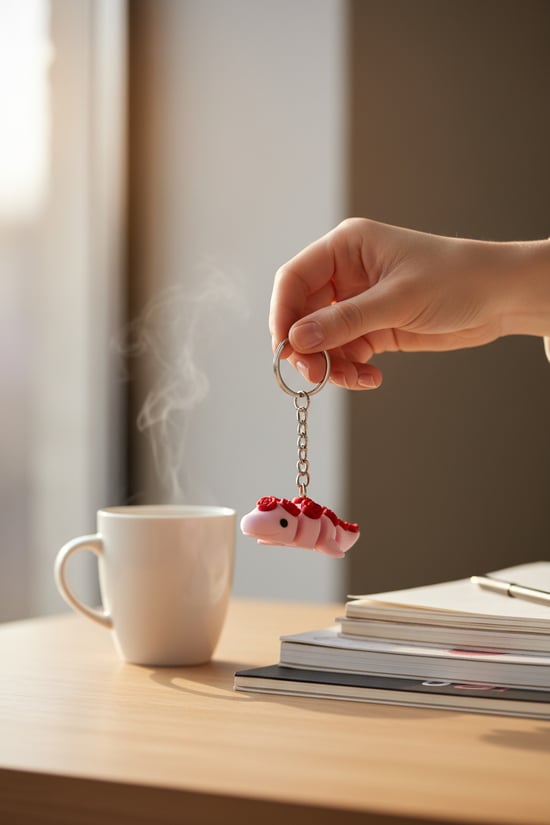 Gül ve Dinozor Figürlü Hareketli Anahtarlık