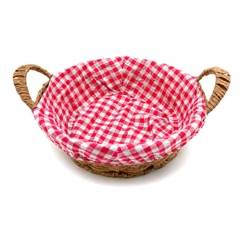 İ22-387 ( Yuvarlak ) ( Renkli Bezli ) ( Ahşap Hasır ) Ekmek & Çok Amaçlı Sepet 28cm