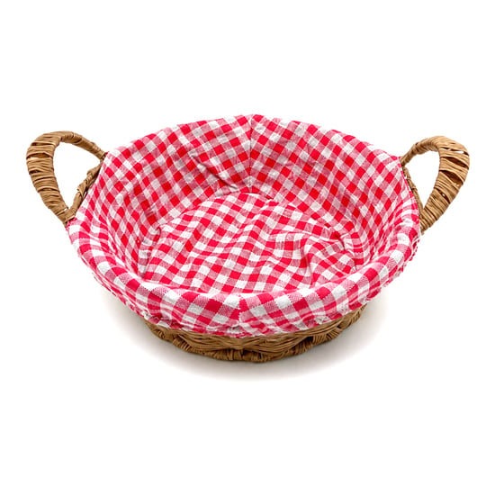 İ22-387 ( Yuvarlak ) ( Renkli Bezli ) ( Ahşap Hasır ) Ekmek & Çok Amaçlı Sepet 28cm