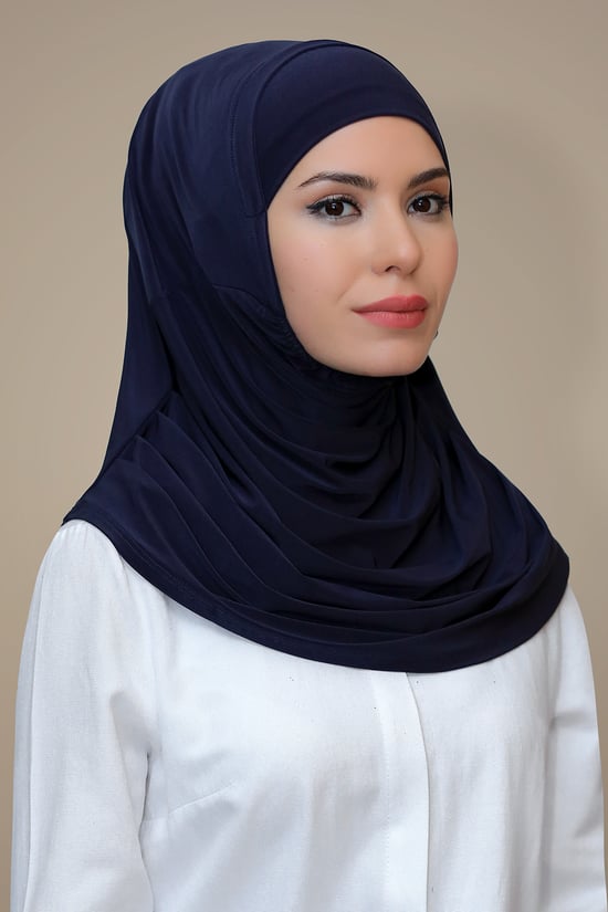 Hürrem Bone Lacivert Pratik Hazır Geçmeli Tesettür Eşarp Sandy Kumaş Kendinden Boneli 1290_02