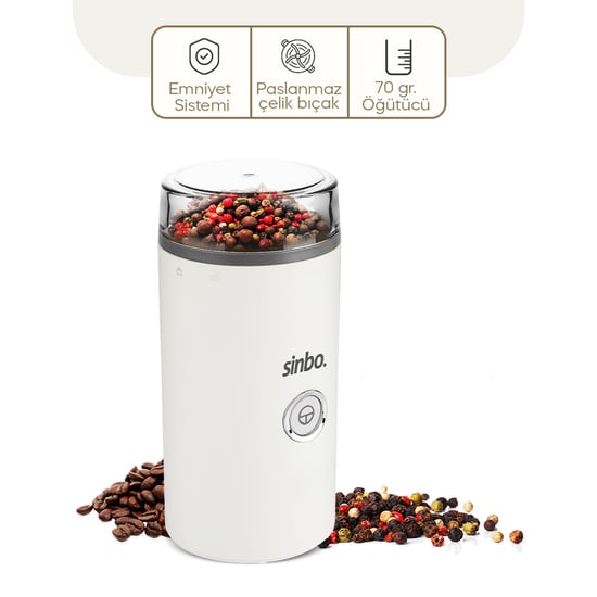 Sinbo Scm-2980 Kahve & Baharat Öğütücü Makine ( 2 Bıçaklı Çelik Öğütme Haznesi ) (70gr Öğütme) (ac Motor=180w)