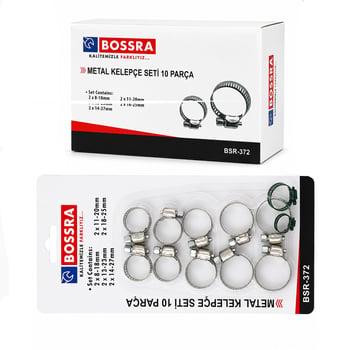 Bossra Bsr-372 ( 10pcs ) Metal Hortum Kelepçesi Set ( 2 Şer Adet= 8-18mm - 11-20mm - 13-23mm - 18-25mm - 14-27mm )