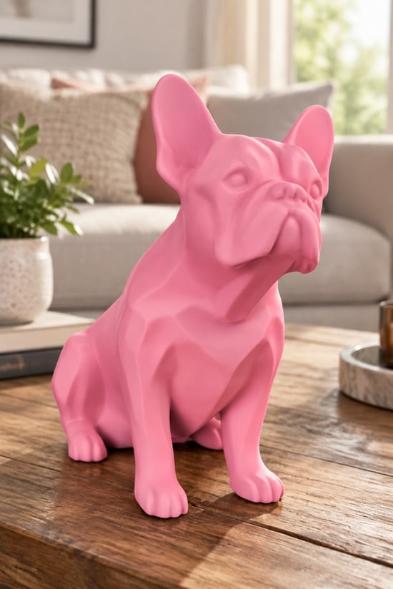 Fransız Bulldog Figürlü Dekoratif Biblo - 19cm Pembe