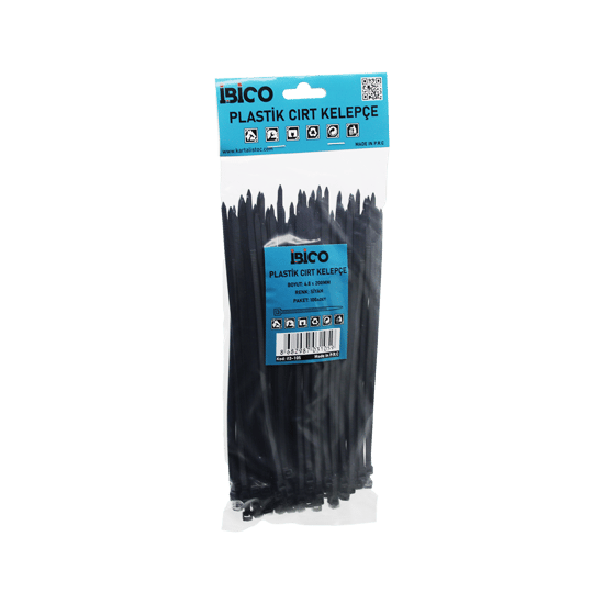 İ13-105 ( Siyah ) ( 4.8x200mm ) ( Plastik ) Cırt Kelepçe ( Kablo Bağı ) ( 100pcs )