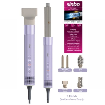 Sinbo Shd-1760 Saç Şekillendirme Cihazı ( 110.000rpm ) ( 5 Başlık & 3 Hız & Sıcaklık Ayar )