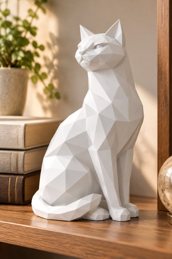 Asil Kedi Figürlü Dekoratif Biblo Beyaz