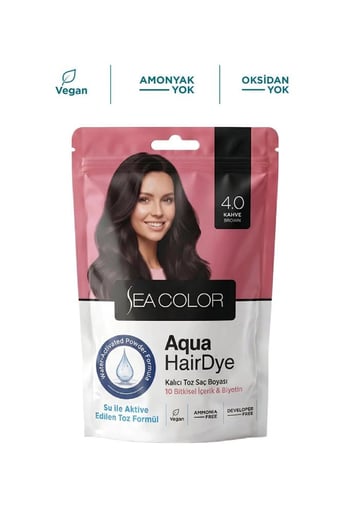 Sea Color Aqua Hair Dye Vegan & Amonyaksız Su ile Aktive Edilen Kalıcı Saç Boyası Toz 4.0 Kahve