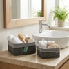 İ22-332 ( Gri ) ( 2 Boy ) ( Kare ) ( Bambu Kenar ) Organizer Sepet ( Ahşap Altlık & Bezli ) ( 18x21cm )