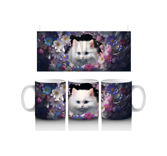 Gecede Parlayan Gözleriyle Tatlı Kedi Baskılı Kahve Kupası Renkli