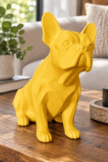 Fransız Bulldog Figürlü Dekoratif Biblo - 19cm Sarı