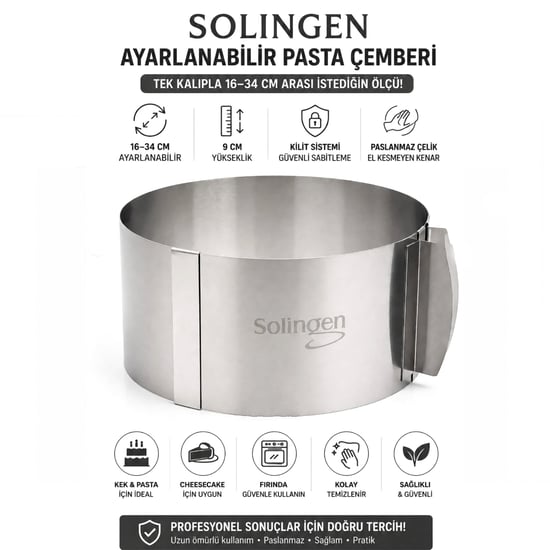Solingen Ayarlanabilir Metal Kek Kalıp ( 16-34cm )