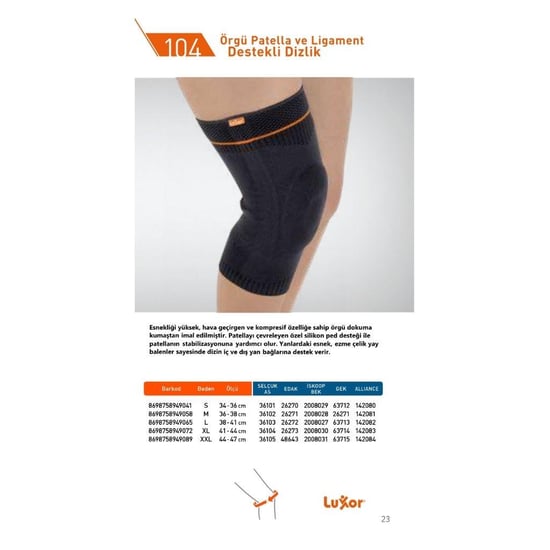 Luxor Örgü Patella ve Ligamet Destekli Dizlik ( 104/l )