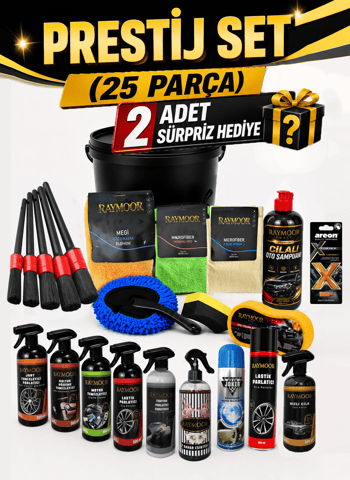 Raymoor Prestij Set 25 Parça Premium Oto Bakım ve Temizlik Seti – 13 Hediye | Komple Araç Bakım Seti