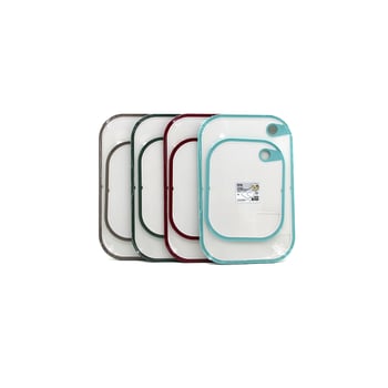 Qlux L-01009 Kitchenq ( 2pcs Set ) (plastik) Kesim Panosu (19x24cm & 23.3x35.5cm) (renkli Silikon Kenar & Kenar Delikli Tutamak)