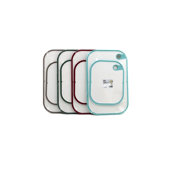 Qlux L-01009 Kitchenq ( 2pcs Set ) (plastik) Kesim Panosu (19x24cm & 23.3x35.5cm) (renkli Silikon Kenar & Kenar Delikli Tutamak)