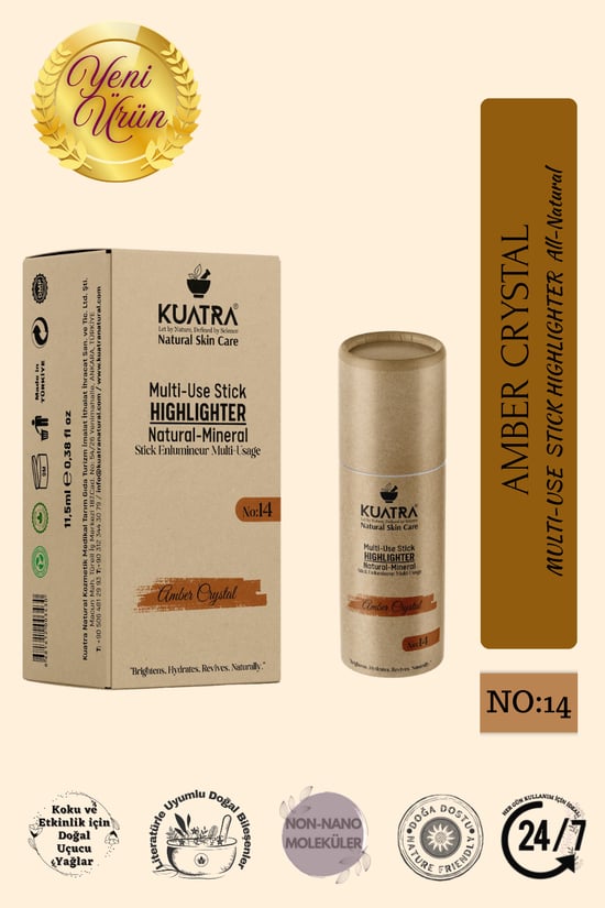 Kuatra Amber Crystal – Doğal Bakır Işıltı Highlighter Stick | Nemlendirici & Antioksidan