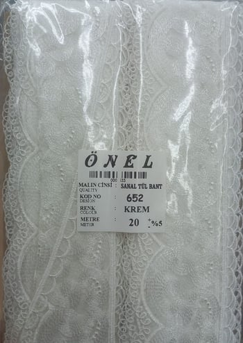Dantel Polyester Sanal Tül Bant Krem 20 Metre En 6 Cm On-652-kr