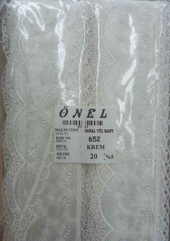 Dantel Polyester Sanal Tül Bant Krem 20 Metre En 6 Cm On-652-kr