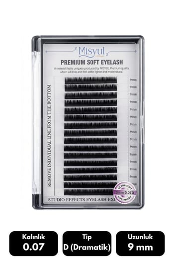 Misyul 0.07d Dramatik Kıvrım 9 Mm Soft Eyelash Doğal İpek Kirpik 16'lı