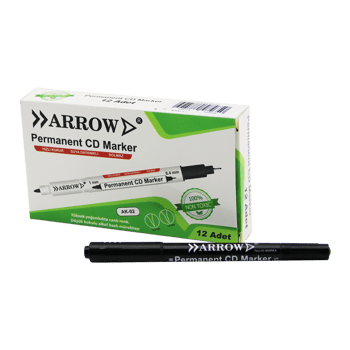Arrow Ak-02 ( Siyah & 2 Uçlu ) ( Permanent=1mm ) + ( Cd Marker=0.4mm ) Kalemi