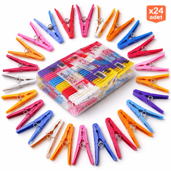 Zambak Lüks Mandal Orjinal Renkli 24'lü Plastik Çamaşır Mandalı