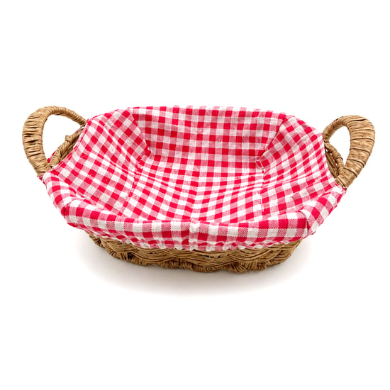 İ22-388 ( Oval ) ( Renkli Bezli ) ( Ahşap Hasır ) Ekmek & Çok Amaçlı Sepet 28x22cm