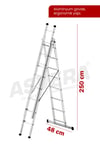 Asvera Endüstriyel 7,5 Metre A Tipi 3 Parçalı Alüminyum Merdiven - 1.4 Mm Profesyonel Merdiven