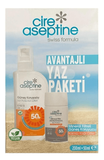 Cire Aseptine Güneş Koruyucu 50 Spf 200 Ml + Mineral Filitreli Güneş Koruyucu Karma ve Yağlı Ciltler