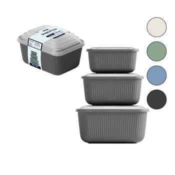 Dünya Dp-30947-999 ( Dikdörtgen ) ( 3pcs= 600-1100-1800ml ) Sızdırmaz Saklama Kabı & Kutusu Set (renkli & Şeffaf Pls.kap)
