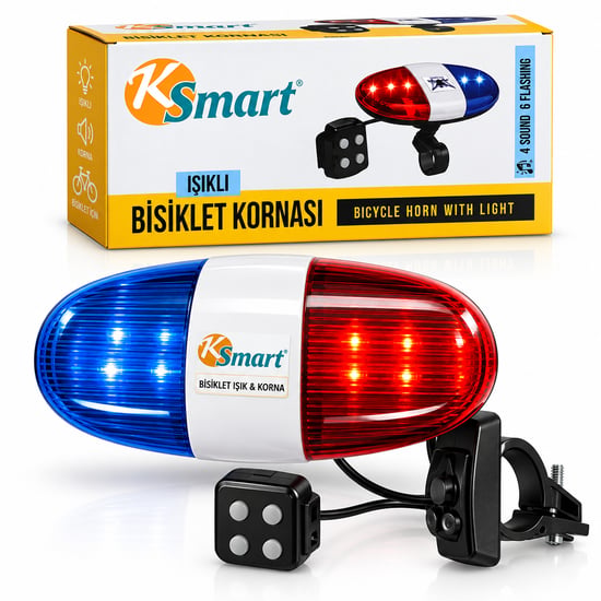 İnura Global Bisiklet Kornası ve Zil Işıklı 2xaa Pil Polis ve Siren 4 Fonksiyon K-1220
