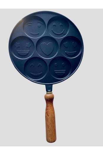 Babi Home Granit Pankek Tava Gülenyüz Emojili Krep Tava 26 Cm Siyah Sökülebilir Kulplu