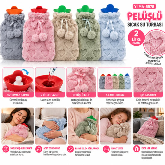 İm@-5578 ( Peluşlu ) Sıcak Su Torbası Renkli ( 2lt )