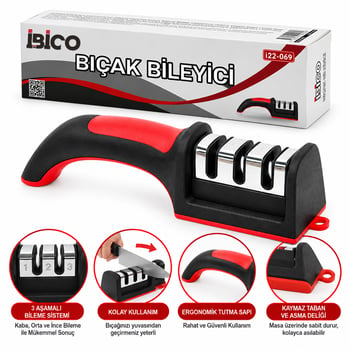 İ22-069 Bıçak Bileyici Bileme ( 3 Boğumlu=krom Kaplama ) ( Renkli Plastik Gövde & Sap ) ( Kutulu Ambalaj )