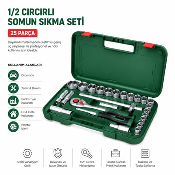 Bosch-1 600 A02 Z9f ( 532 ) ( 25pcs ) (1/2") ( Lokma & 6gen Anahtar & Lokma Uç & Buji Lokma & Mafsal & Uzatma Kol & Cırcır Kolu) Set (plastik Çantalı)