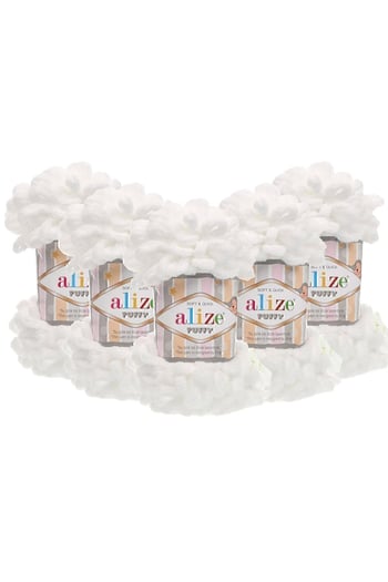 Alize Puffy El Örgü Ipliği - 55 Beyaz - 100 Gr. 9 Mt. Parmak Örgü Ipi
