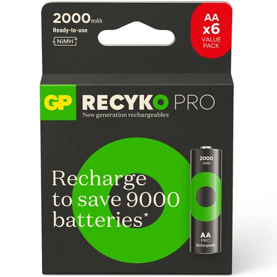 Gp Batteries Recyko Pro 2000mah Aa Kalem Ni-mh Şarjlı Pil, 1.2 Volt, 6'lı Kart