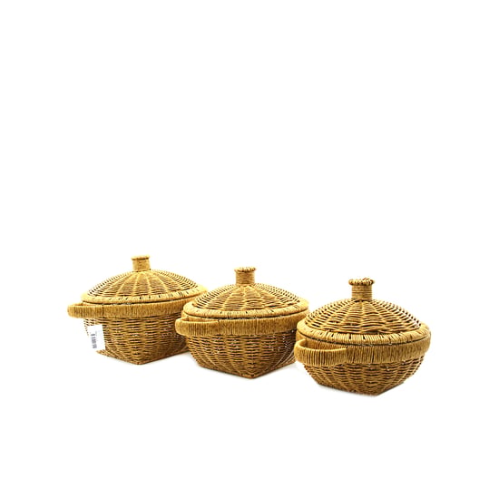 İ22-325 ( 3pcs ) (yuvarlak) (metal İskele ) Pls.hasır Organizer Sepet ( Kapaklı )