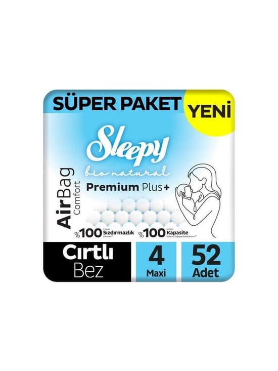 Sleepy Bio Natural Premium Plus Airbag Comfort 4 Numara Maxi 52'li Bebek Bezi
