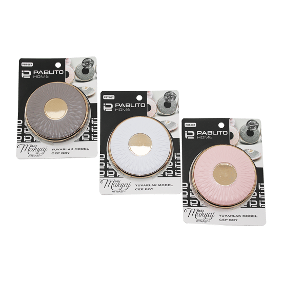 Pablito Home Pbt-087 (yuvarlak) (3"- 9x9cm) (cep & Çanta) Mini Makyaj Aynası (bronz Kapak Kenarı-göbek & Renkli Pls.)