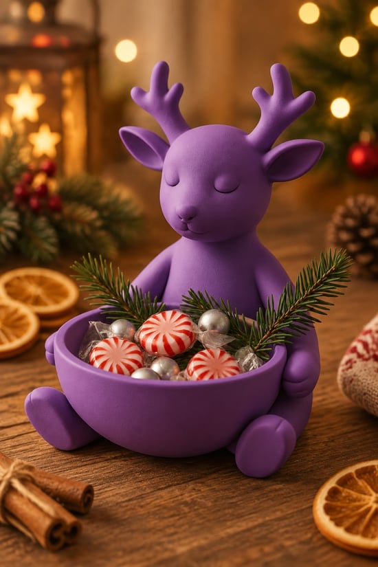 Ren Geyiği Figürlü Çok Amaçlı Kase – Noel Sunum Kabı Mor