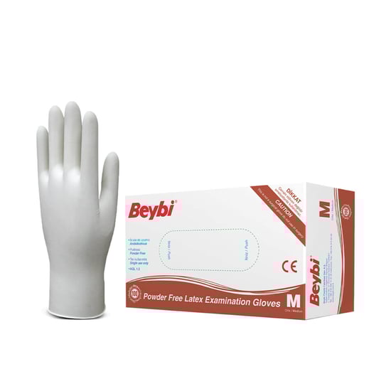 Beybi Pudrasız Lateks Muayene Eldiveni M Beden Beyaz 100'lü