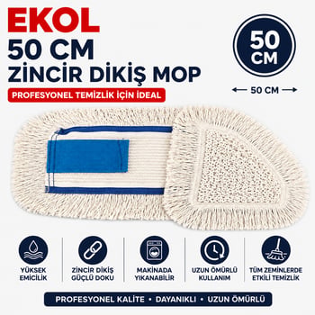 Flower 50 Cm Zincir Dikiş Mop-paspas Zincir Dikiş Mop-beyaz