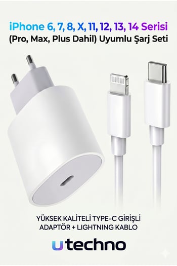 Adeyo Store İphone Hızlı Şarj Aleti Adaptör + Lightning Kablo 6 7 8 X 11 12 13 14 Pro Max Plus Uyumlu 25w İos