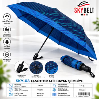 İnura Global Skybelt Sky-03 ( Bayan ) ( Tam Otomatik ) Şemsiye ( Renkli Desenli ) ( 8 Telli )
