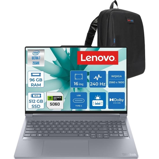 Lenovo Thinkbook 16p Iax Intel Core Ultra 7 255hx 96gb Ddr5 Ram 512gb Ssd Rtx5060 8gb 115w Freedos 1
