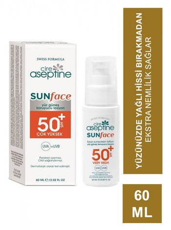 Cire Aseptıne Sunface Yüz Güneş Koruyucu Losyon 50+ Çok Yüksek 60ml